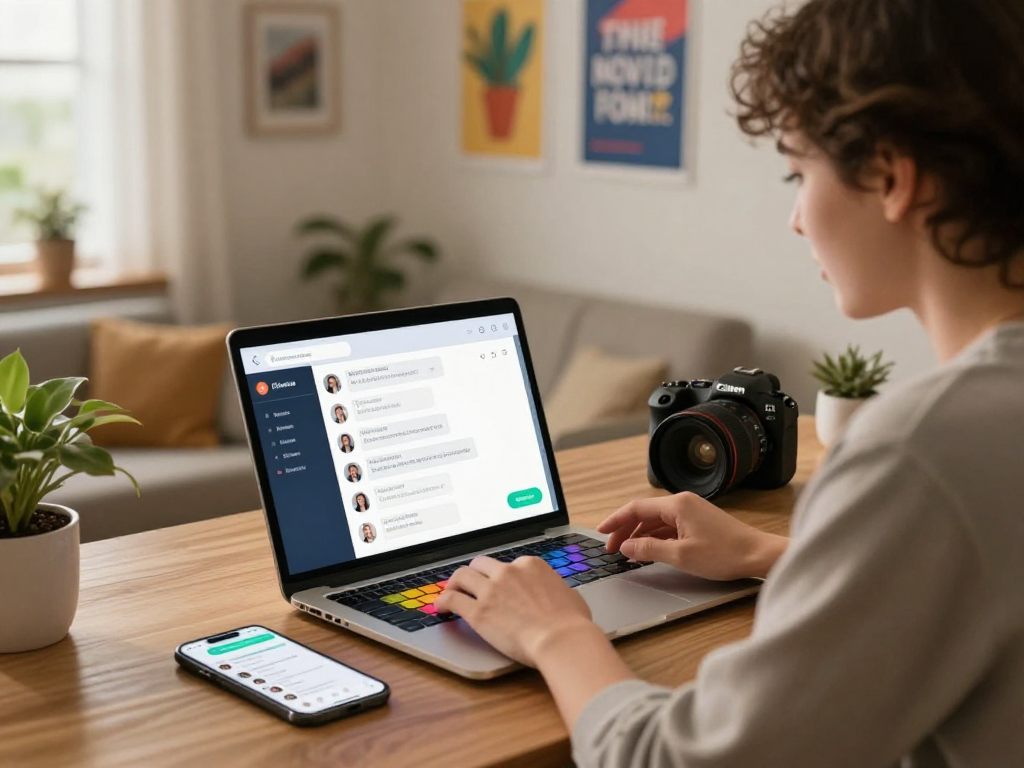Engaging in dirty chat ai interaction on a cozy workspace with technology elements.