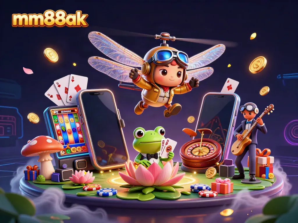 Experience exciting gambling with mm88ak's fun 3D casino scene featuring vibrant characters and dynamic game elements.